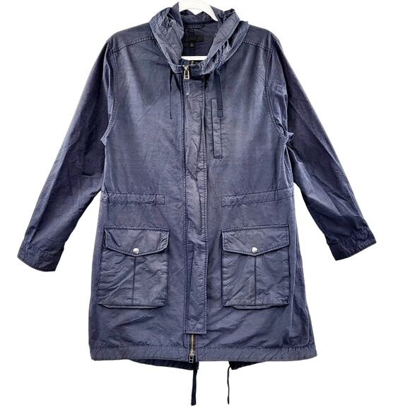 Uniqlo Navy Blue Hooded Nylon Cotton Long-sleeve Utility Jacket Women's Size M - Picture 1 of 8